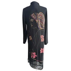 Anthony Original S Asian Style Duster Kimono Cover Up With Fringes And Sequins